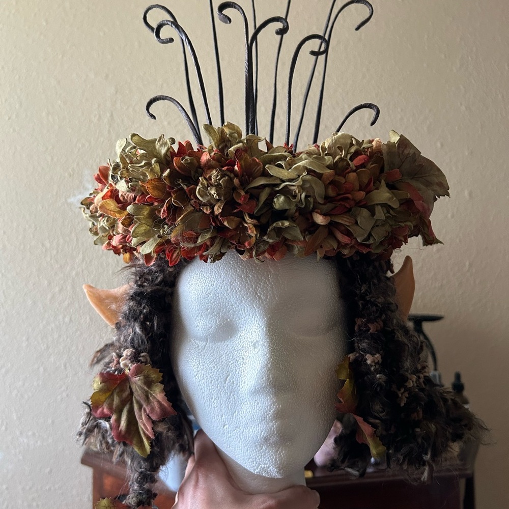 Renaissance Faire Autumn Leaf Flower Crown Headpiece with Elf Ears